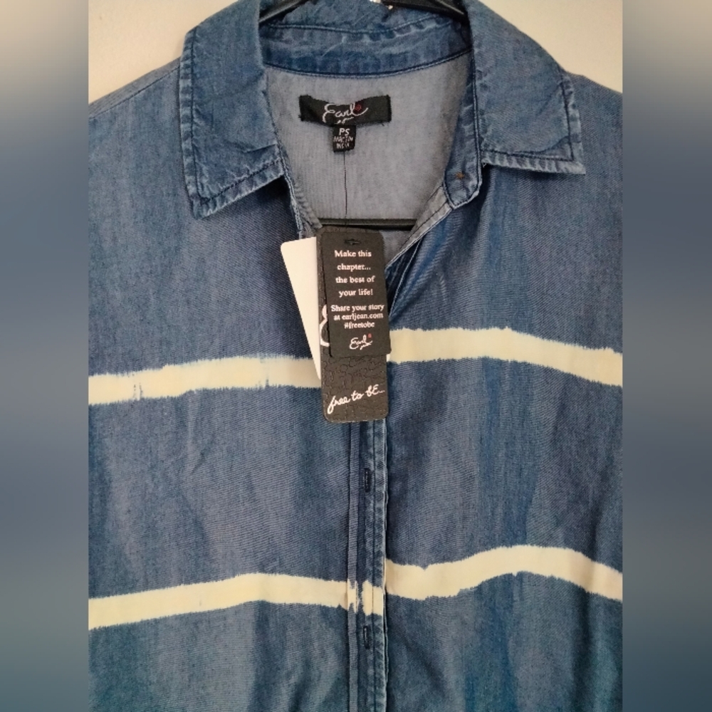 Earl Jean Shirt Women SP Blue & White Striped Button-Up Western Cowgirl Casual - Picture 2 of 3
